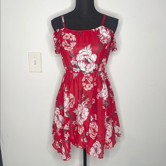 The Children's Place Other - PLACE Red Floral Off-Shoulder Dress